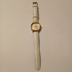 Gaiety Women's Rose Gold Tone Accent White Band Analog Display Fashion Watch